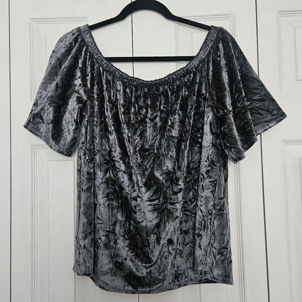 Green Crushed Velvet Off the Shoulder Top